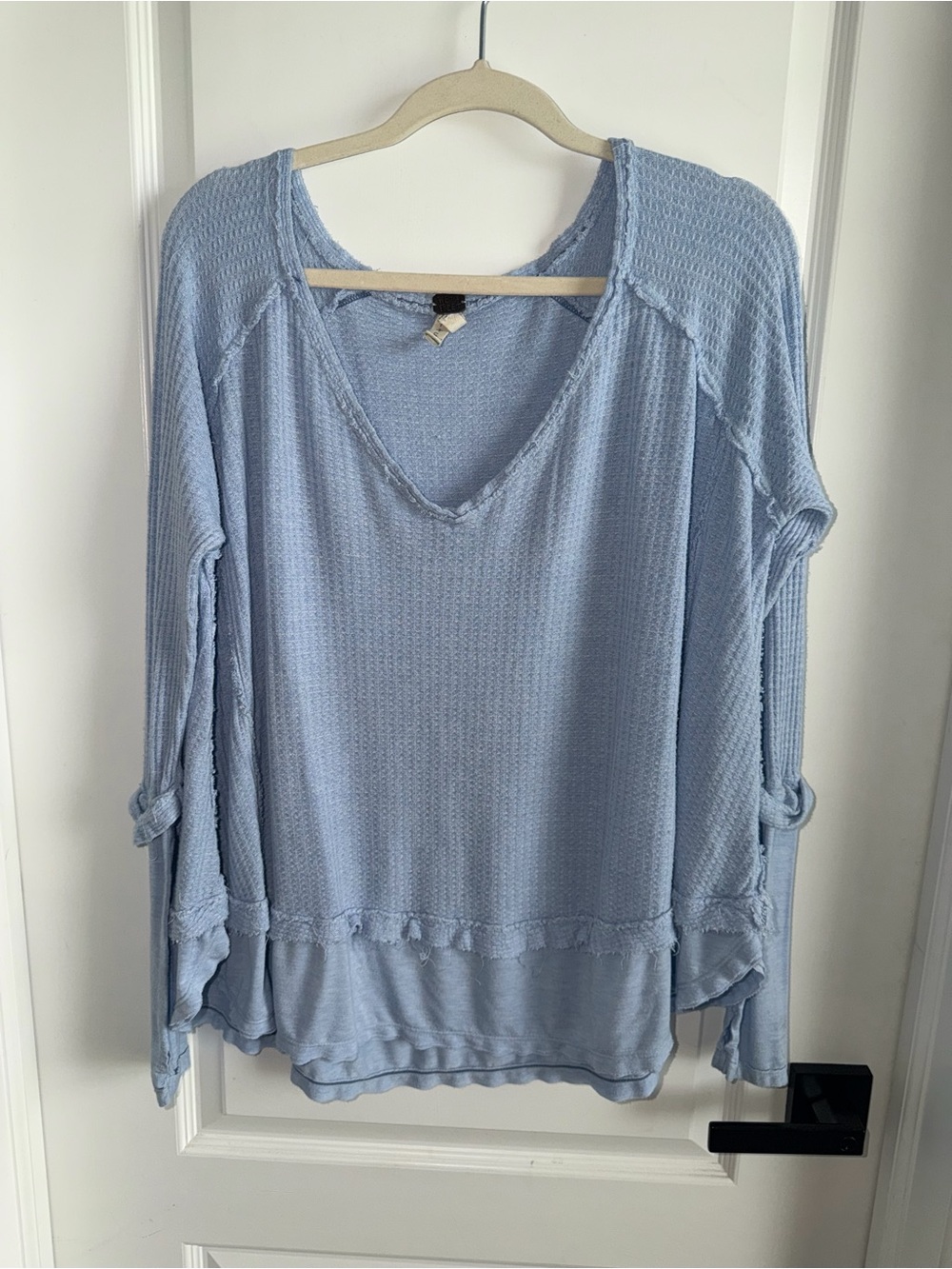 Free People We The Free Waffle Knit Thermal Top Blue Oversized Boho Small